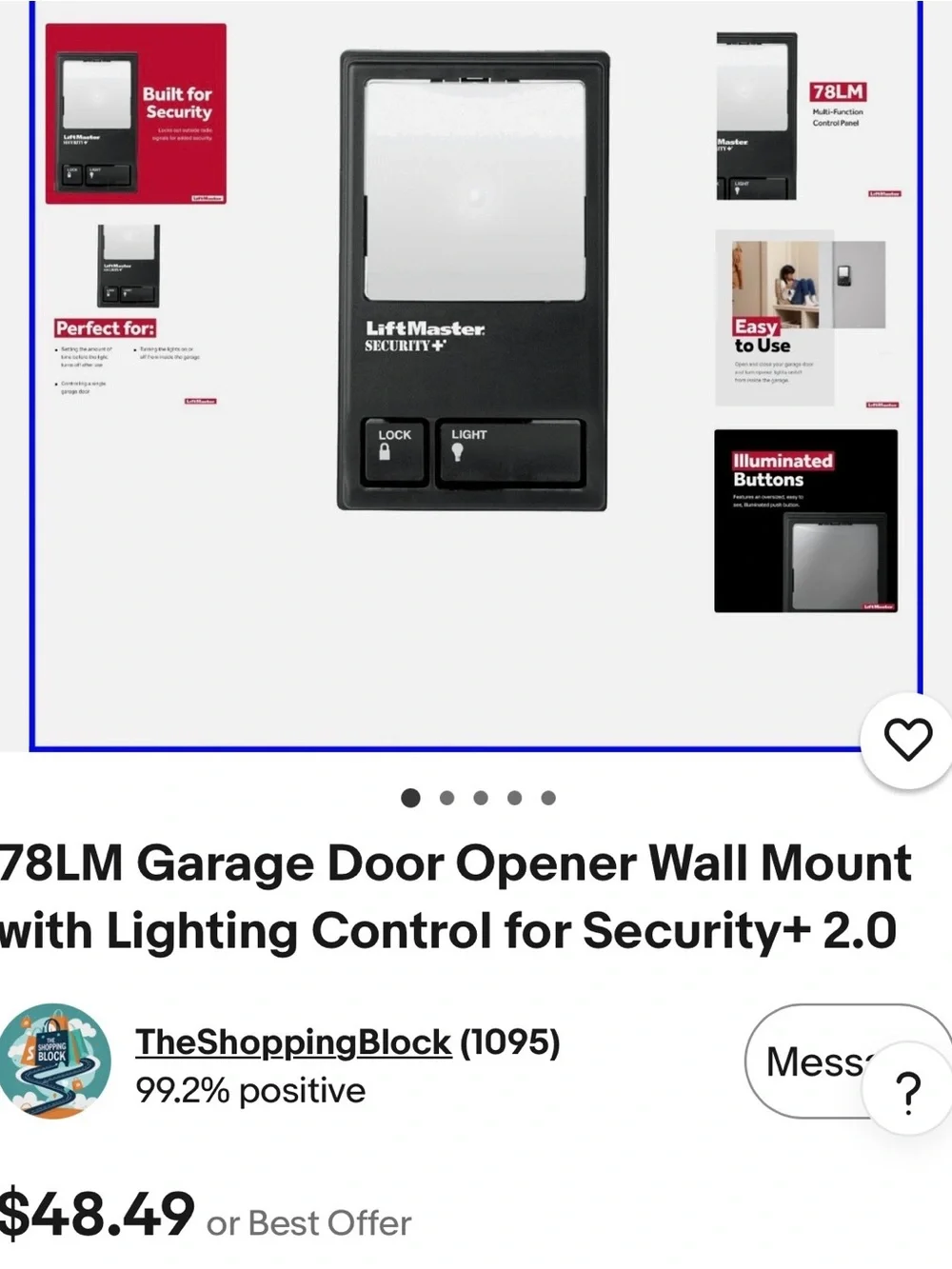 78LM Garage Door Opener Wall Mount - Black